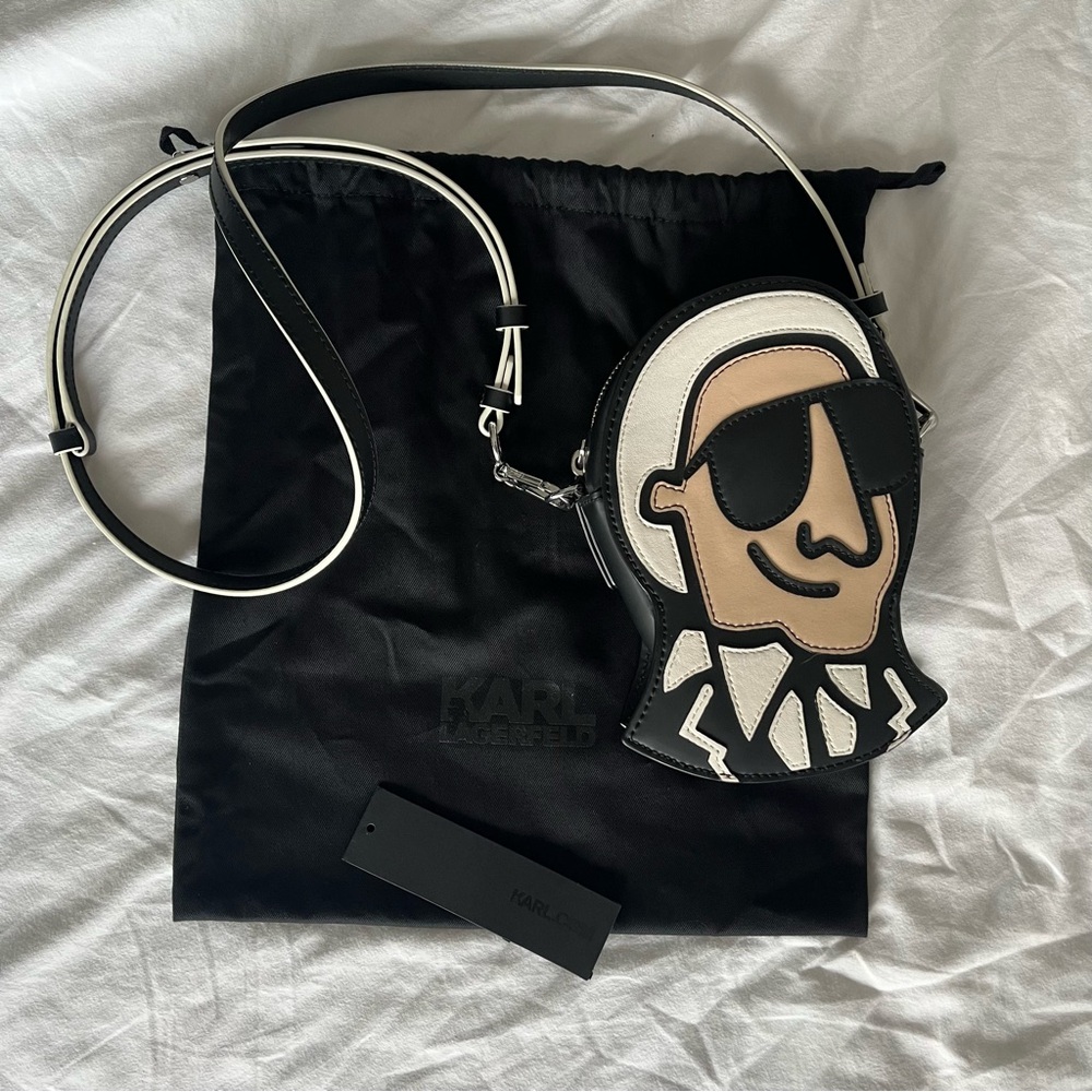 Karl Lagerfeld portrait leather bag